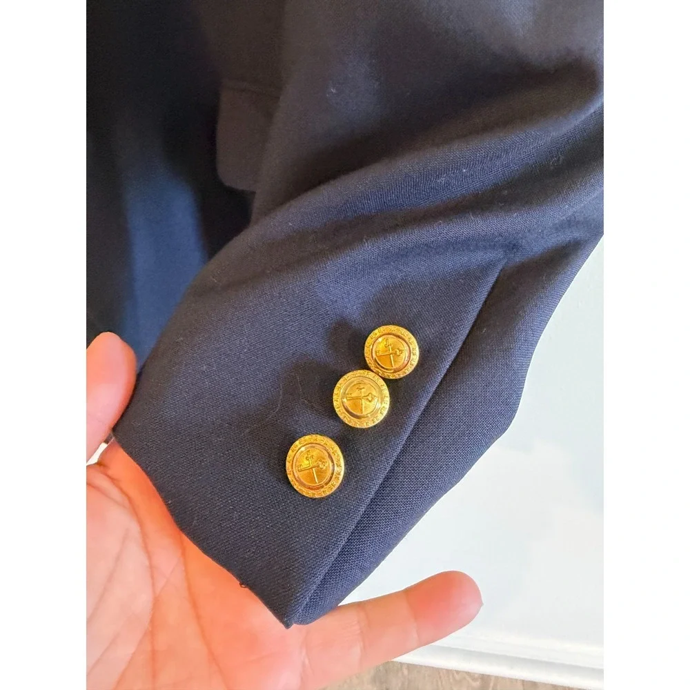 Hickey Freeman Mens 44R Navy Blue Gold Button 100% Wool Blazer Oakbrook EUC